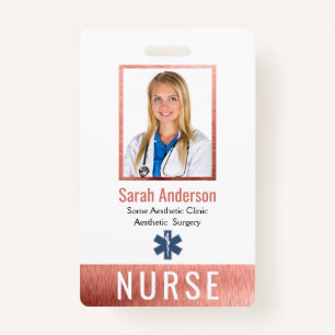 Nurse Photo Logo Barcode Roos Gold Pink Classic Badge