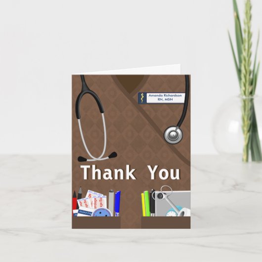 Nurse Pockets Dank u Brown Scrubs Bedankkaart (Voorkant)