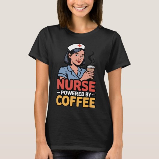 Nurse Powered by Coffee T-shirt (Voorkant)