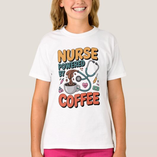 Nurse Powered by Coffee T-shirt (Voorkant)