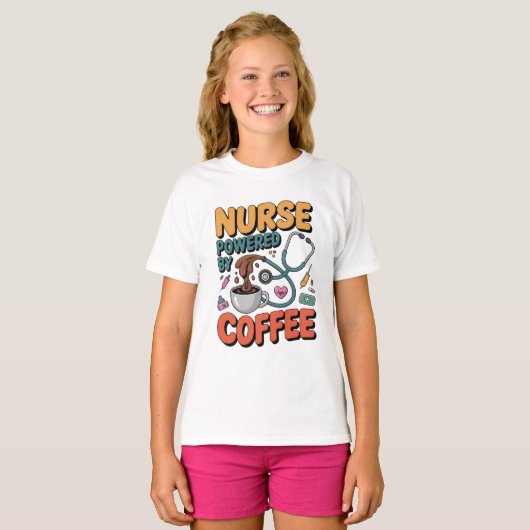Nurse Powered by Coffee T-shirt (Voorkant volledig)