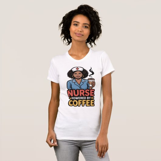 Nurse Powered by Coffee T-shirt (Voorkant volledig)