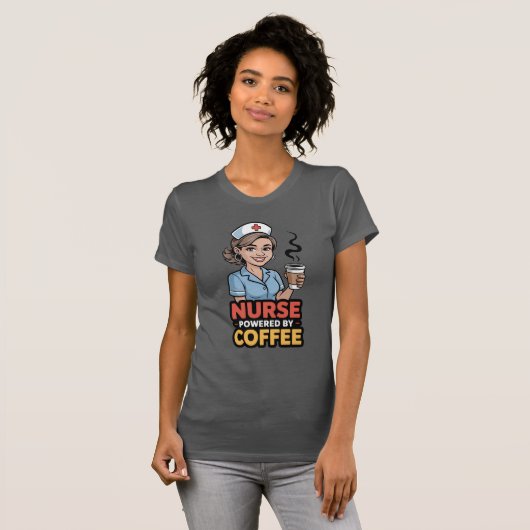 Nurse Powered by Coffee T-shirt (Voorkant volledig)