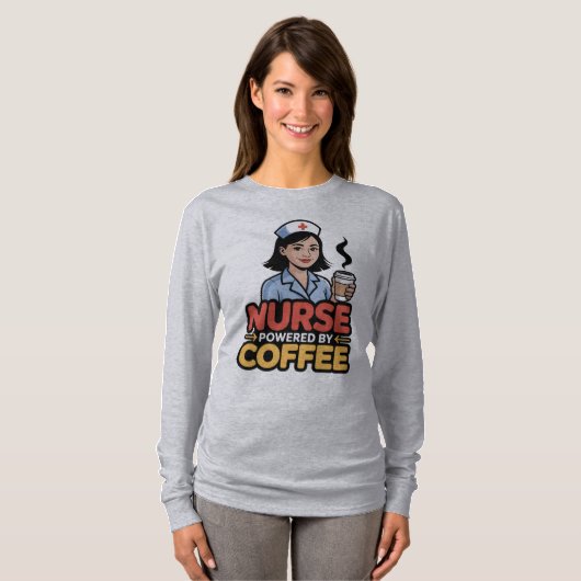 Nurse Powered by Coffee T-shirt (Voorkant volledig)
