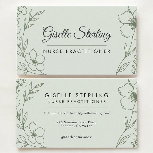 Nurse Practioner Botanical Sage Green Modern Visitekaartje