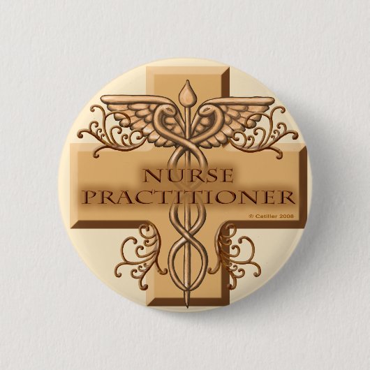 Nurse Practitioner Cross Caduceus Ronde Button 5,7 Cm (Voorkant)