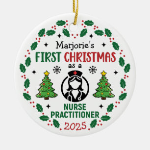 Nurse Practitioner Eerste Kerstdag Gepersonaliseer Keramisch Ornament