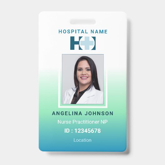 Nurse Practitioner NP Blauw Groene Naam en Foto-ID Badge (Voorzijde)