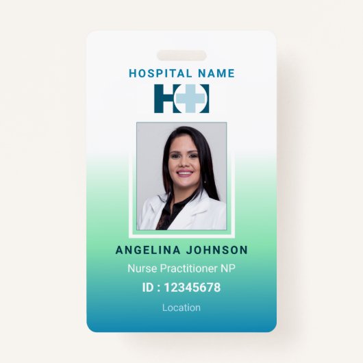 Nurse Practitioner NP Blauw Groene Naam en Foto-ID Badge (Voorkant)