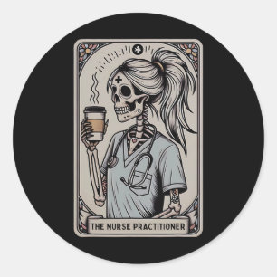 Nurse Practitioner Tarot Kaart Skeleton Halloween Ronde Sticker