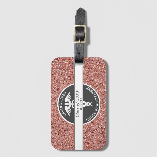 Nurse praktijkgerichte Roos Gold Glitter - Aangepa Bagagelabel (Voorkant (verticaal))