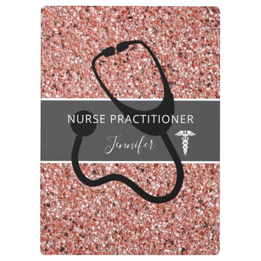 Nurse praktijkgerichte Roos Gold Glitter - Aangepa Klembord (Achterkant)