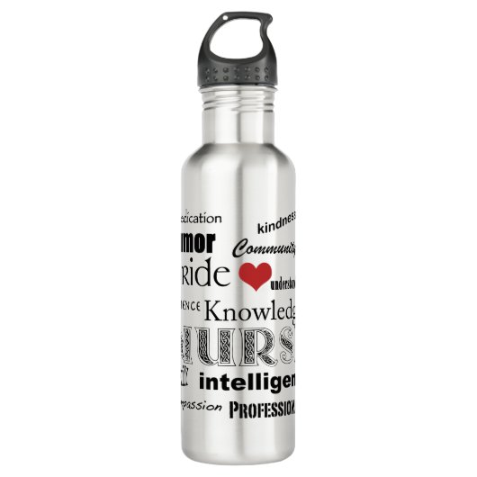 Nurse Pride-Attributen/Black Text+Red Heart Waterfles (Voorkant)