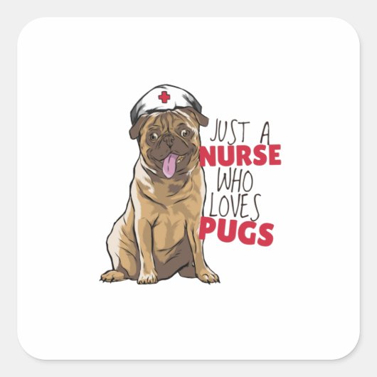 Nurse Pug Vierkante Sticker (Voorkant)