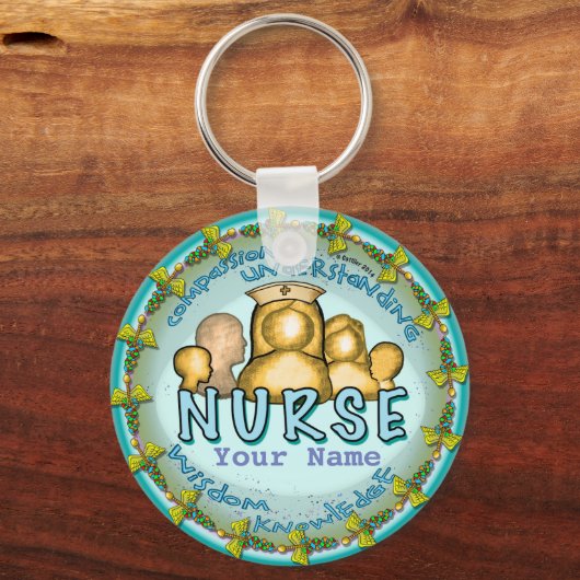 Nurse Rainbow Motto custom name keychain (Voorkant)