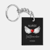 Nurse Red Heart Angel Wings Persoonlijke naam Sleutelhanger (Voorkant Links)