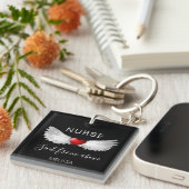 Nurse Red Heart Angel Wings Persoonlijke naam Sleutelhanger (Voorkant Rechts)