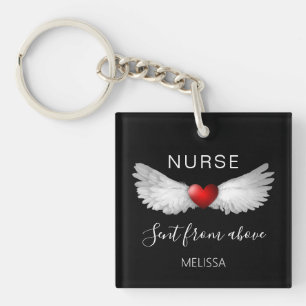 Nurse Red Heart Angel Wings Persoonlijke naam  Sleutelhanger
