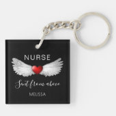 Nurse Red Heart Angel Wings Persoonlijke naam Sleutelhanger (Achterkant)