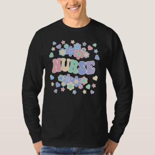 NURSE-Retro Groovy , bloemen, harten, sterren T-shirt