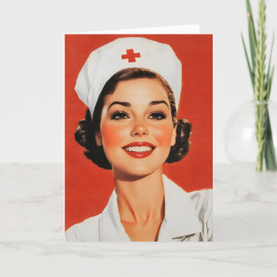 Nurse Retro Woman Feestdagen Kaart