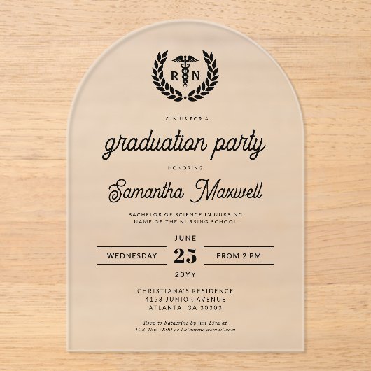 Nurse RN BSN Nursing School Graduation Party Acryl Uitnodigingen (Voorkant)