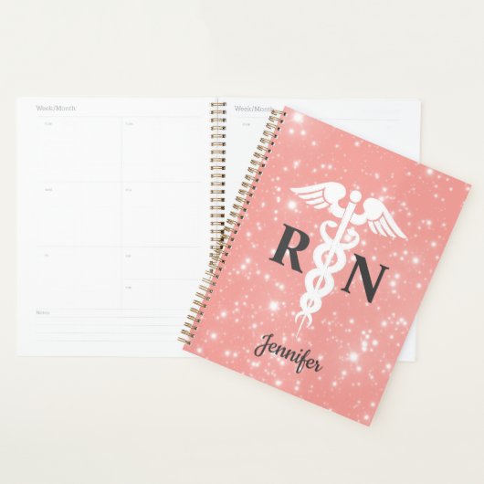Nurse RN Caduceus Blush Pink Gepersonaliseerde naa Planner (Display)