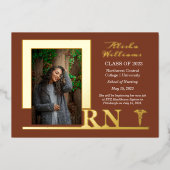 Nurse RN Caduceus Foto Afstuderen Terracotta Folie Uitnodiging (Voorkant)