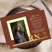 Nurse RN Caduceus Foto Afstuderen Terracotta Folie Uitnodiging