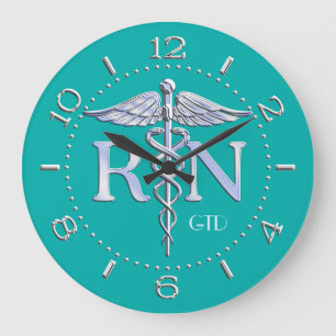 Nurse RN Caduceus Monogram Dial Style op Turquoise Grote Klok
