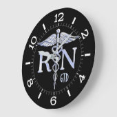 Nurse RN Caduceus Monogram Dial Style op zwart Grote Klok (Hoek)