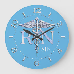 Nurse RN Caduceus Monogram wijzerplaat Stijl op bl Grote Klok