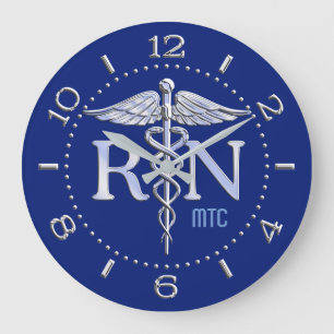 Nurse RN Caduceus Monogram wijzerplaat Stijl op bl Grote Klok