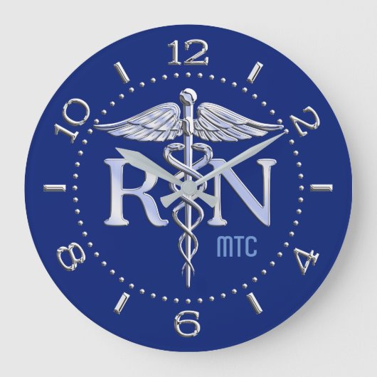 Nurse RN Caduceus Monogram wijzerplaat Stijl op bl Grote Klok (Voorkant)