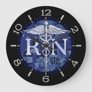 Nurse RN Caduceus Monogram wijzerplaat Stijl op bl Grote Klok