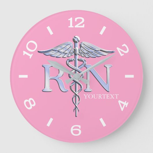 Nurse RN Caduceus Monogram wijzerplaat Stijl op ro Grote Klok (Voorkant)