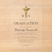 Nurse RN Gold Caduceus Afstudeerfeest Acryl Uitnodigingen (Voorkant)