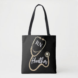Nurse RN Gold Stethoscope Black Minimalist Tote Bag
