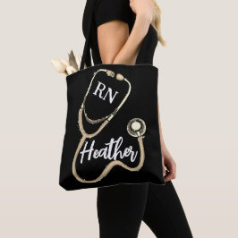 Nurse RN Gold Stethoscope Black Minimalist Tote Bag