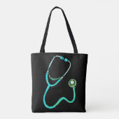 Nurse RN Green Blauwgroen Stethoscoop Black Minima Tote Bag (Achterkant)