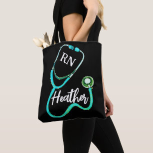 Nurse RN Green Blauwgroen Stethoscoop Black Minima Tote Bag