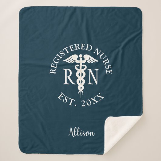 Nurse RN Medical Caduceus Blue Afstuderen Monogram Sherpa Deken (Voorkant)