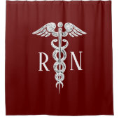 Nurse RN Medical Caduceus Rustic Burgundy White Douchegordijn (Voorkant)