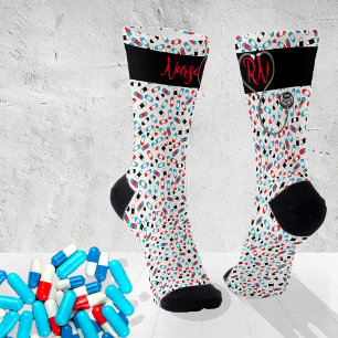Nurse RN Stethoscoop   Aqua en Red Pills Socks Sokken