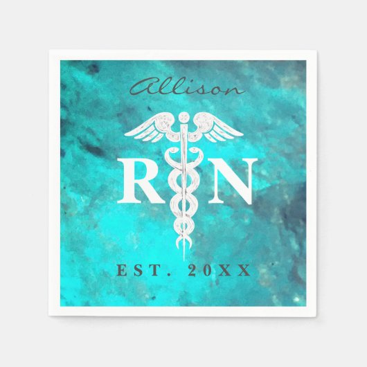 Nurse RN Turquoise Medical Caduceus Afstuderen Servet (Voorkant)