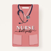 Nurse Scrubs Roze Shirt Stethoscope Hall Pass Badge (Voorkant)