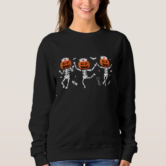 Nurse Skeleton Dancing Halloween Healthcare Crew P Trui (Voorkant)