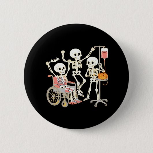 Nurse Skeleton Funny Halloween Healthcare Essentia Ronde Button 5,7 Cm (Voorkant)