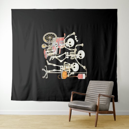 Nurse Skeleton Funny Halloween Healthcare Essentia Wandkleed (In Situ (horizontaal))