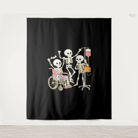 Nurse Skeleton Funny Halloween Healthcare Essentia Wandkleed (Voorkant)